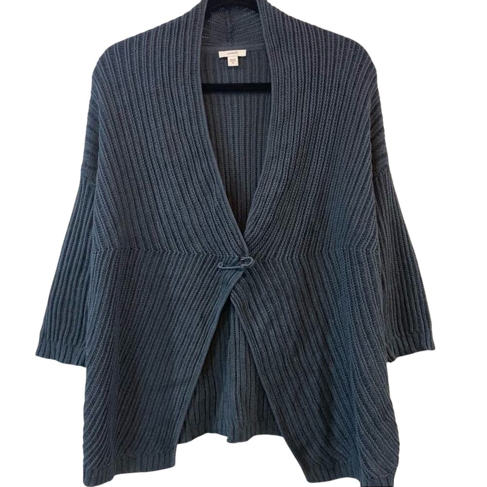 Pure Jill Blue Ribbed Knit Cardigan XS Open Front Hook Closure Cozy Boho Sweater